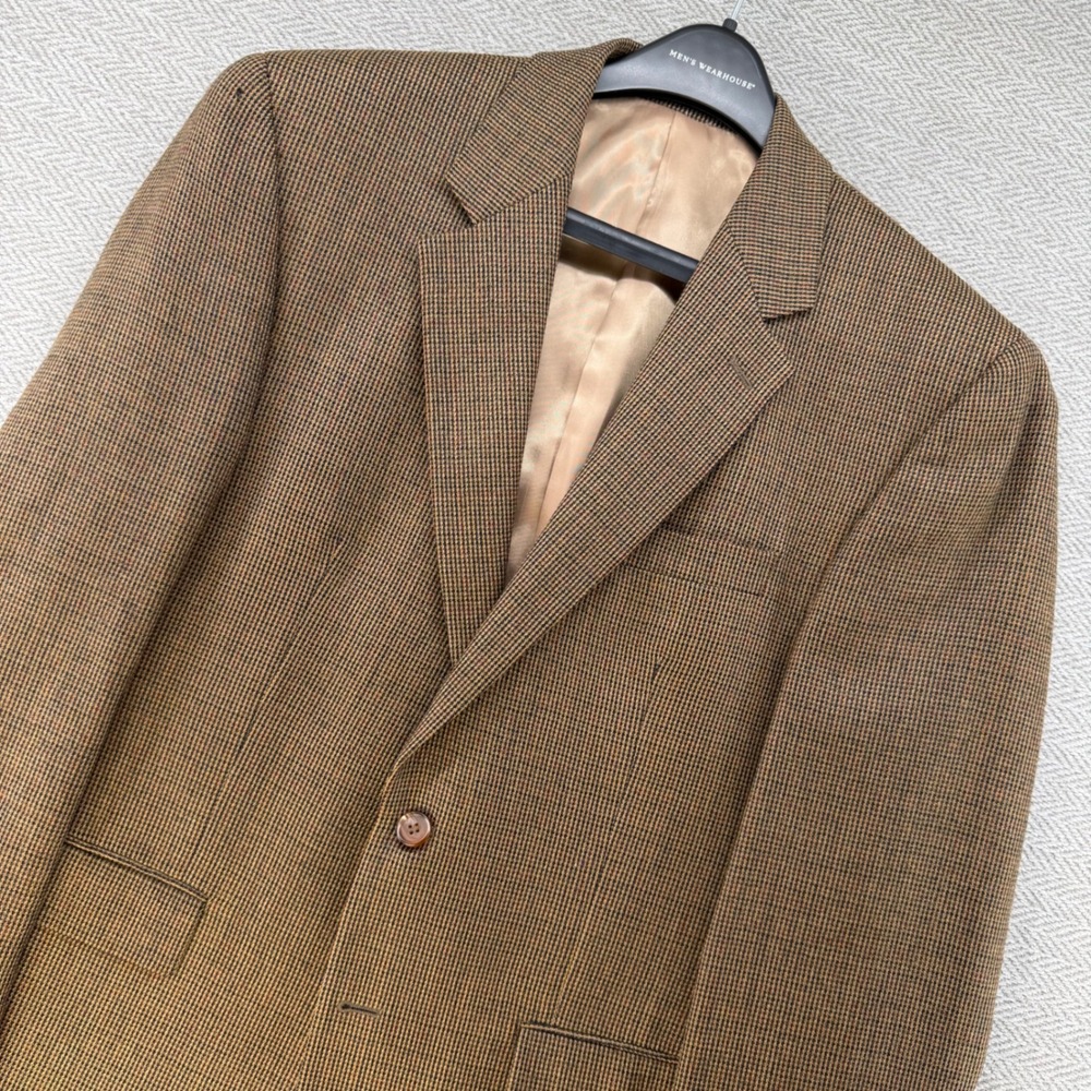 Lauren Ralph Lauren 40R Blazer Brown Houndstooth Wool Sport Coat Mens Preppy